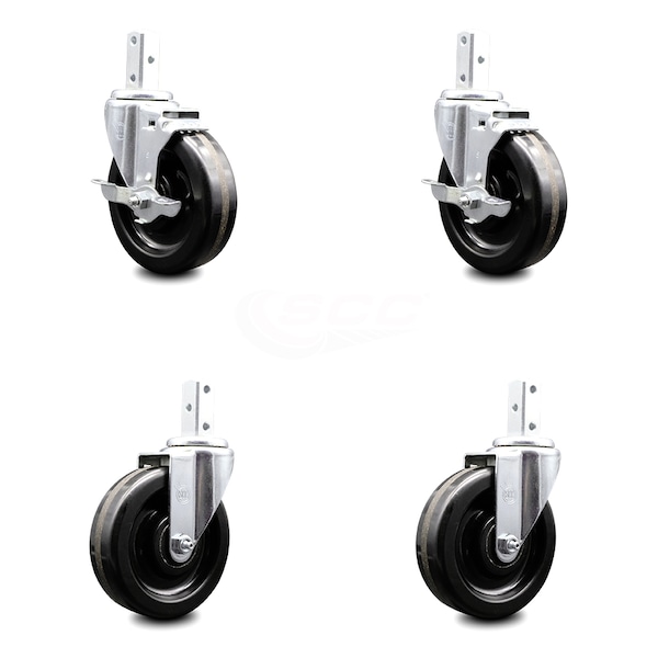 5 Inch Phenolic Wheel Swivel 3/4 Inch Square Stem Caster Brakes SCC, 2PK